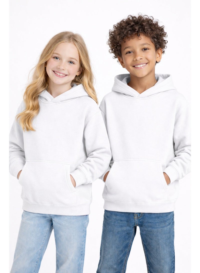 Premium Apparel Kids White Regular-Fit Hoodie – Unisex Pullover Sweatshirt for Boys & Girls, Casual Everyday Wear - Image 1